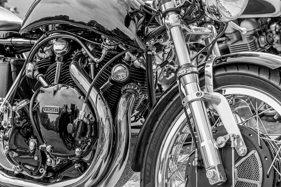 grayscale photography of motorcycle, Vincent, Motorcycle, Black And White, HD wallpaper