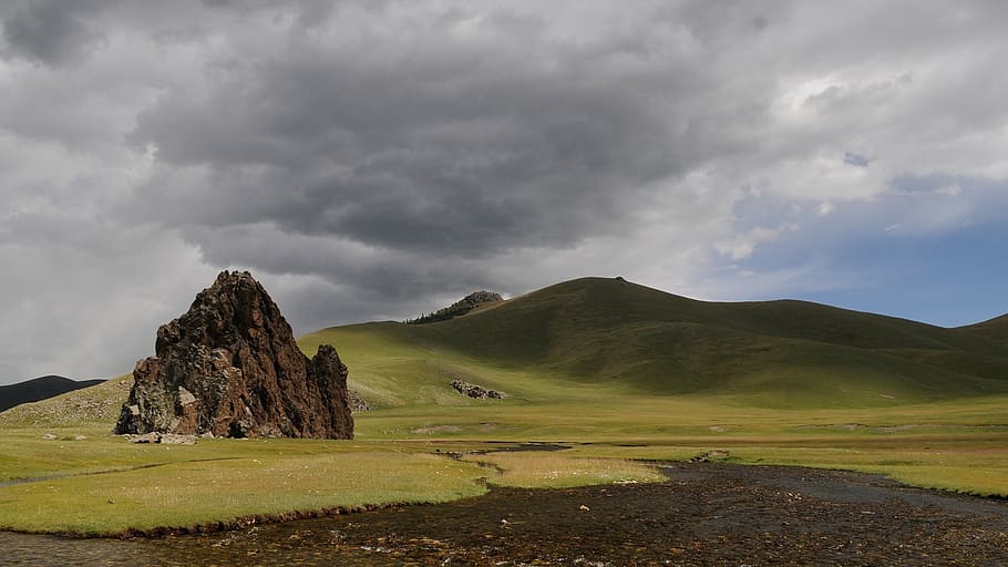 landscape, mongolia, clouds, wide, nature, mountain, grass HD wallpaper