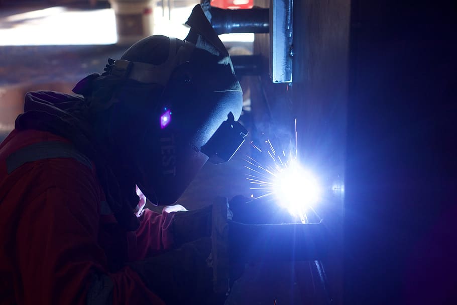 person welding metal, welder, engineer, industry, industrial, HD wallpaper