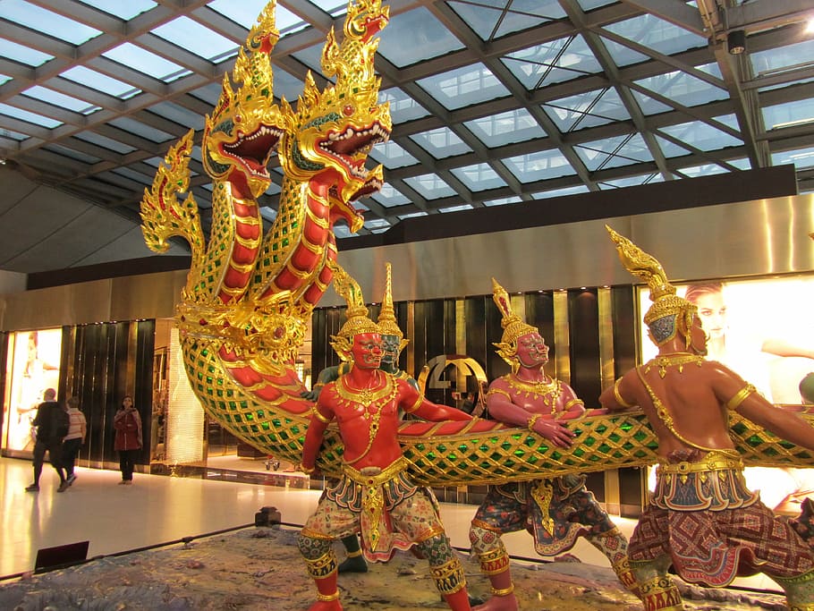 vishnu kurmavatara, thailand, airport bombay, sculpture, monument, HD wallpaper