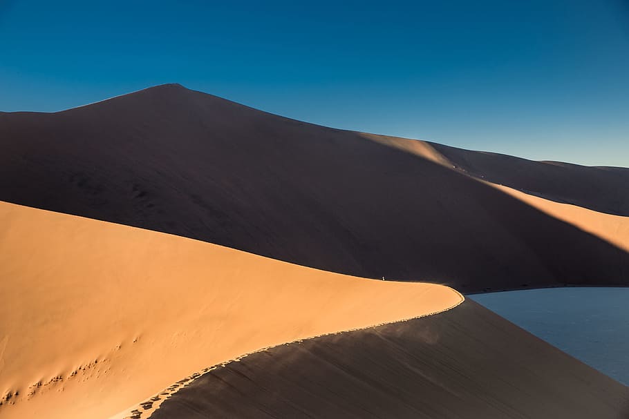 desert under blue skies photography, sand dunes, nature, dry HD wallpaper