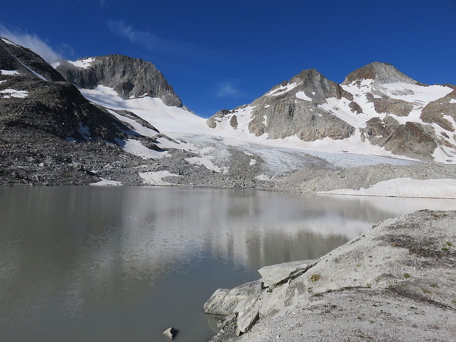 glacial lake, mountains, glacier, beauty in nature, cold temperature, HD wallpaper