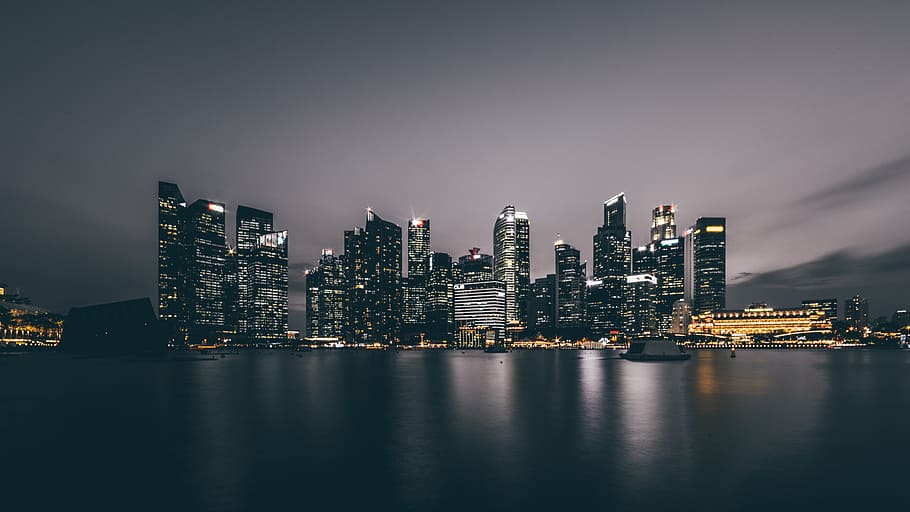 concrete buildings photography, cityscap, night, urban Skyline HD wallpaper