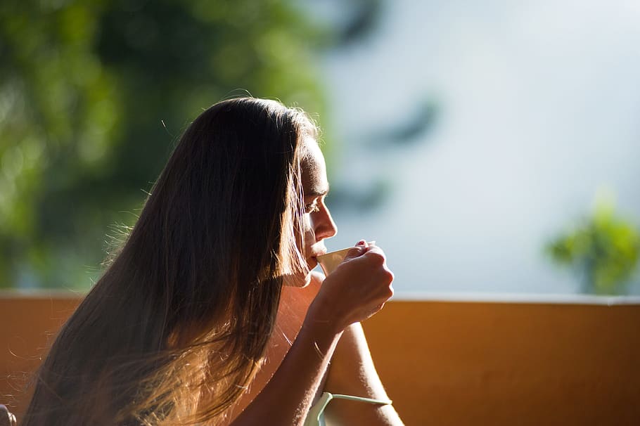 light, person, woman, coffee, cup, drink, drinking, female, girl HD wallpaper