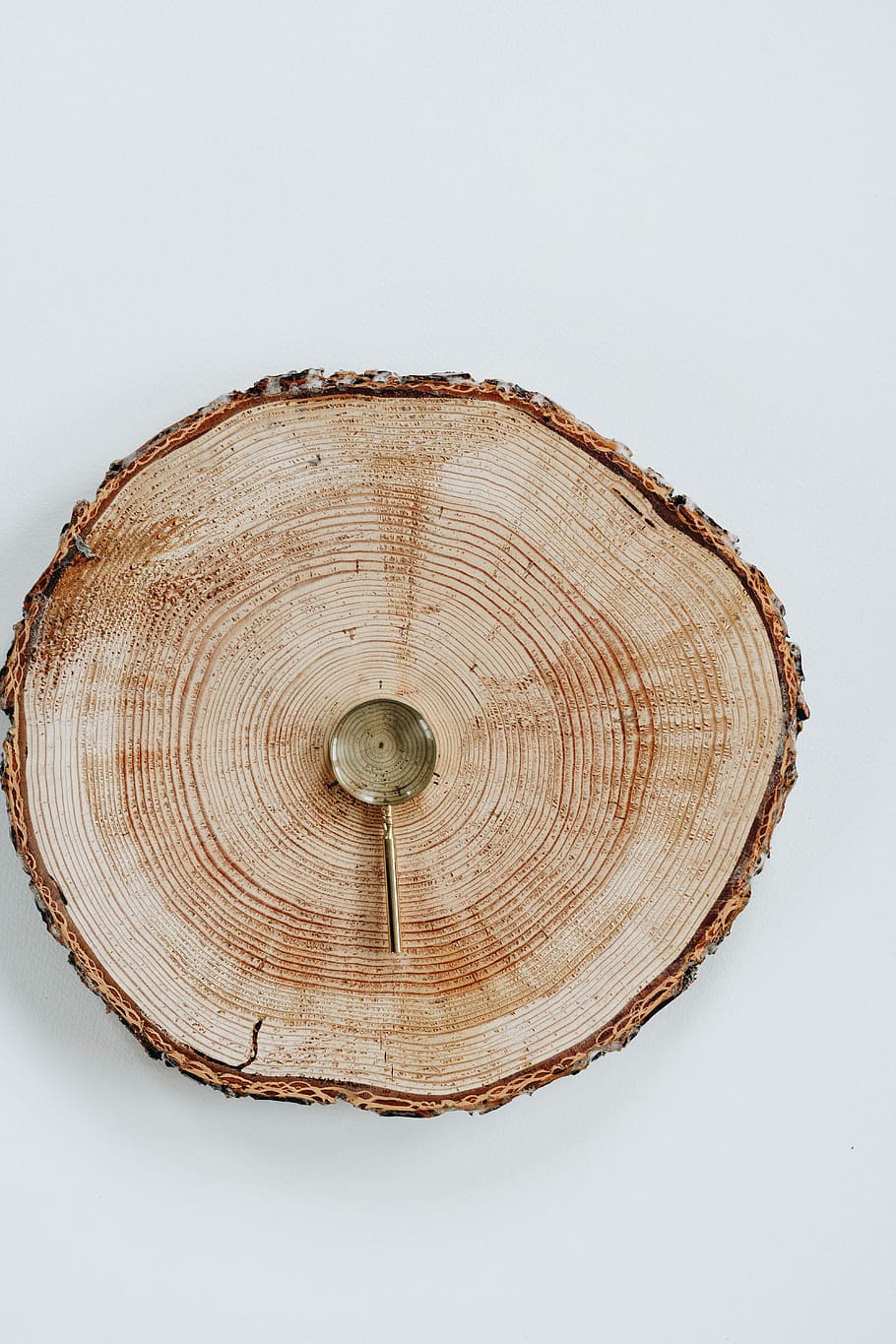 brass-colored magnifying glass on wooden slab, stainless steel saucer pan HD wallpaper