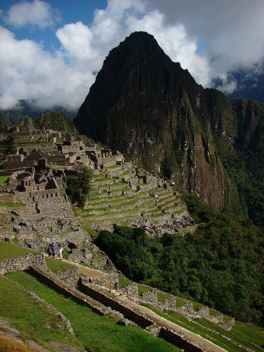 mountain, machu pichu, inka, civilization, peru, sky, cloud - sky, HD wallpaper