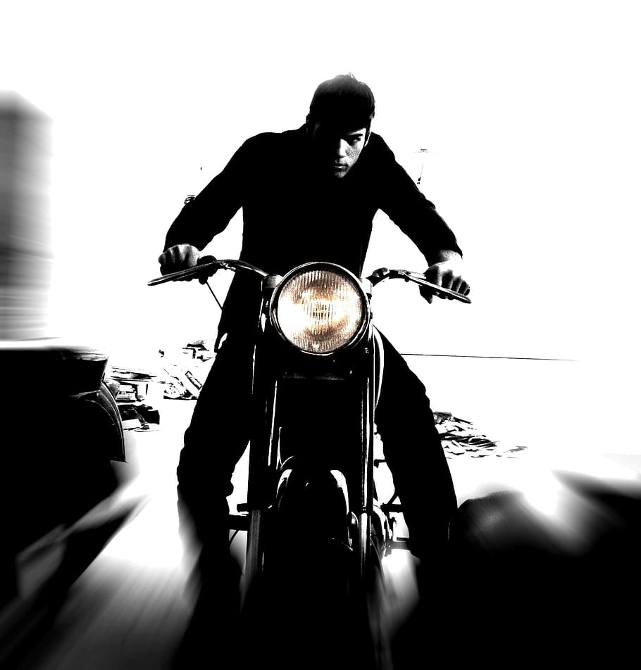 Engine, Rush, Speed, black, motorcycle, men, black And White HD wallpaper