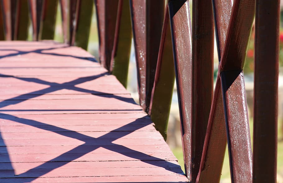 bridge, away, river, shadow, railing, sunlight, no people, day HD wallpaper