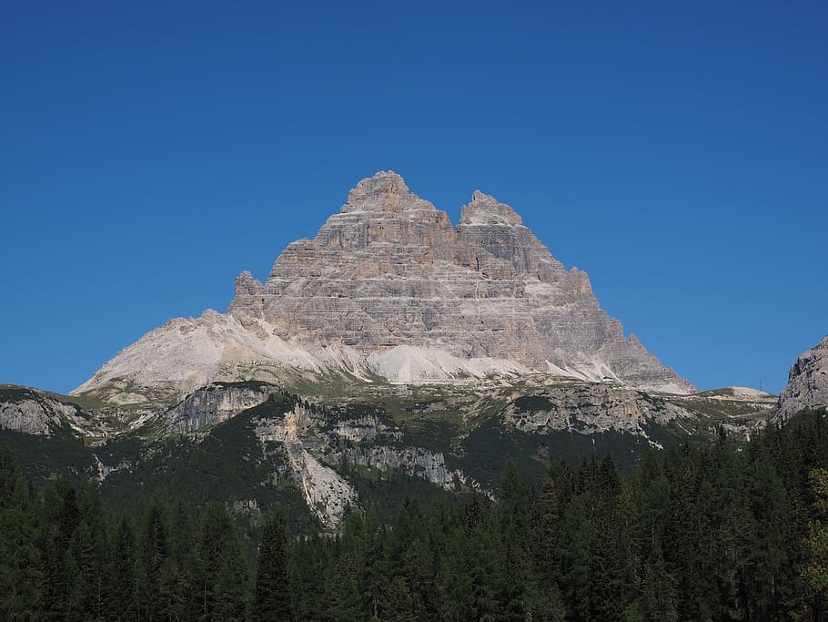 three zinnen, the sesto dolomites, south tyrol, italy, mountain stock