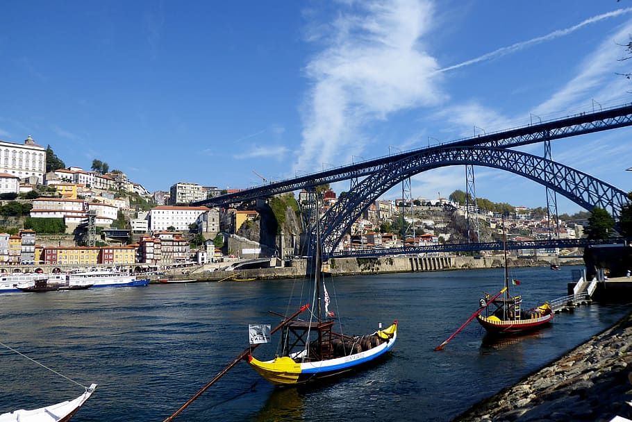 porto, boats, douro, portugal, river, travel, ponte luiz i, HD wallpaper