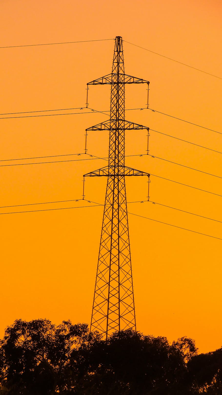 high voltage, pylon, electricity, tower, sunset, power, energy HD wallpaper