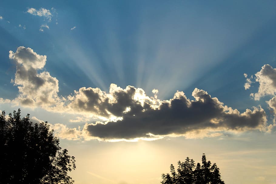 sky, sunset, nature, cloud, clouds, weather, atmosphere, blue HD wallpaper