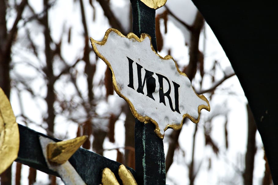 white and yellow INRI sign, cross, believe, death, cemetery, graves, HD wallpaper