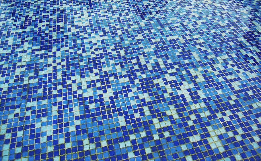 blue and white tile flooring, grid, mosaic, pool, swimming pool HD wallpaper