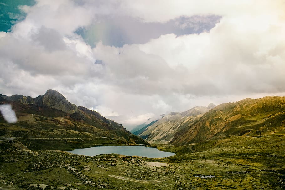 landscape photography of mountain, mountain at cloudy sky, breath HD wallpaper