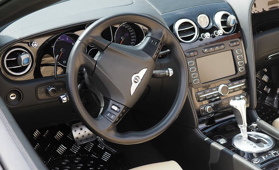 black Bentley car interior, automobile, transport, design, the interior of the, HD wallpaper