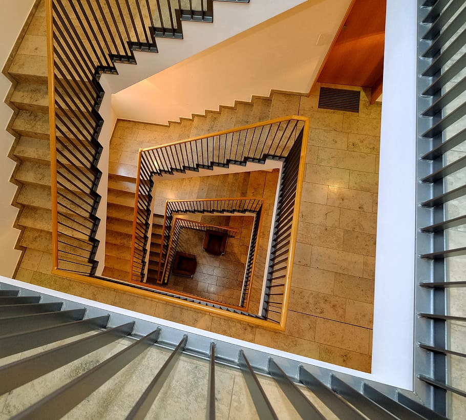 Stairs, Staircase, lighting, architecture, railing, interior design HD wallpaper