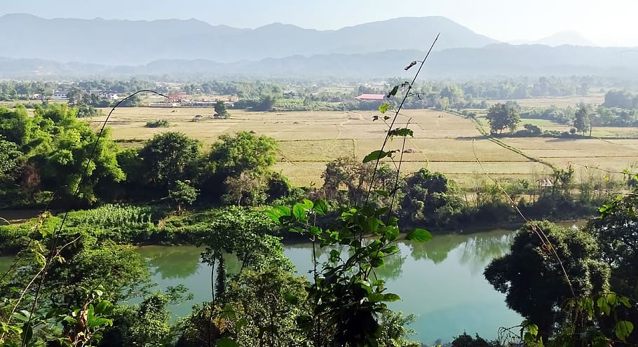 laos, river, vang vieng, plain, agriculture, serenity, tourism HD wallpaper