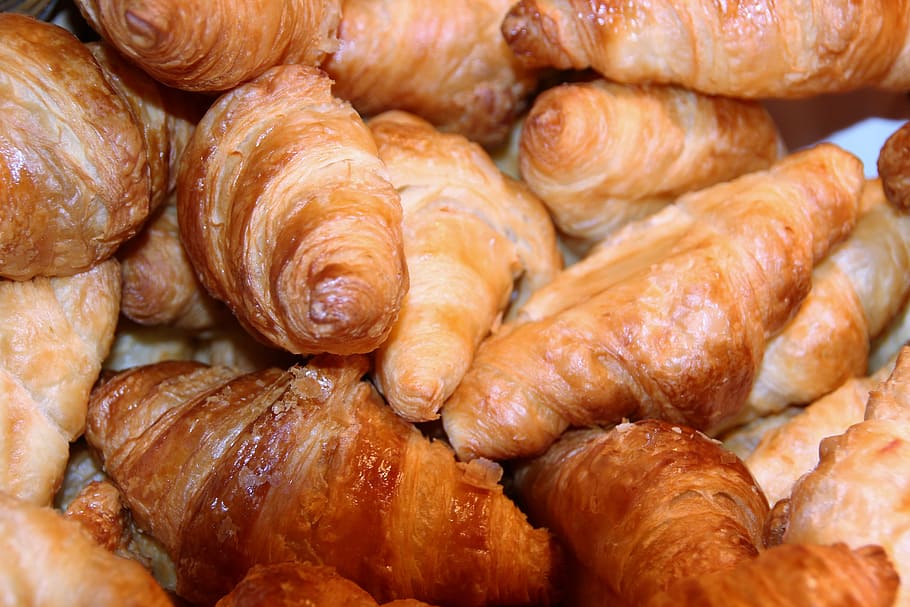 croissant breads, eat, food, bread products, baked goods, pastries, HD wallpaper