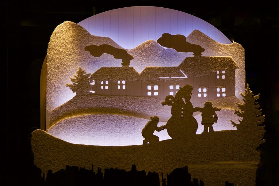 windowing, advent, winter time, contours, figures, night, architecture HD wallpaper