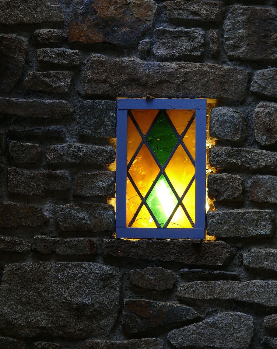 Lantern, Lighting, former, pierre, granite, night, stained glass windows HD wallpaper