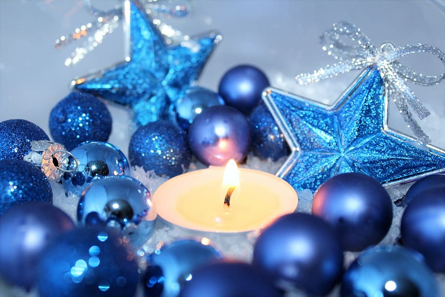 Download Hd Wallpaper Blue Baubles Near Yellow Candle Christmas Star Background Wallpaper Flare PSD Mockup Templates