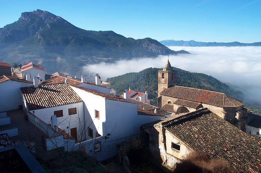 aerial photography of house, sierra safe, clouds, people, panoramic view HD wallpaper