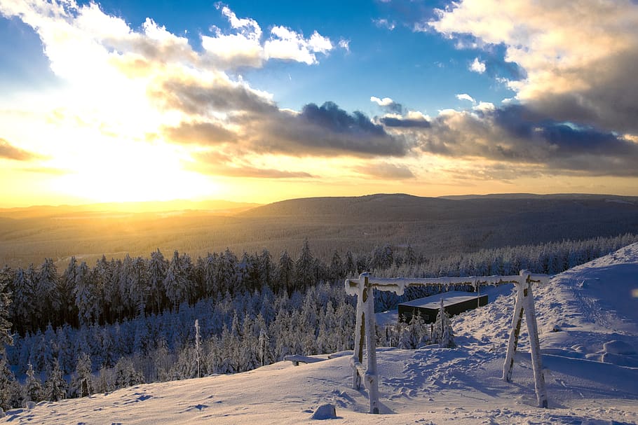 sunset, light, abendstimmung, sky, lights, clouds, golden light HD wallpaper