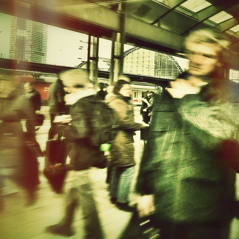 timlapse photo of people waking on streets, human, railway station