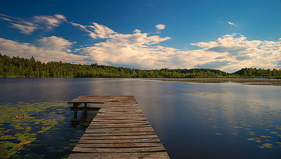 brown deck near body of water, Landscape, Nature, Background HD wallpaper