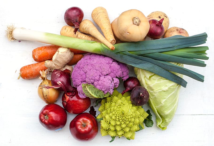 variety flavor of vegetables, season, leek, apple, useful, health, HD wallpaper