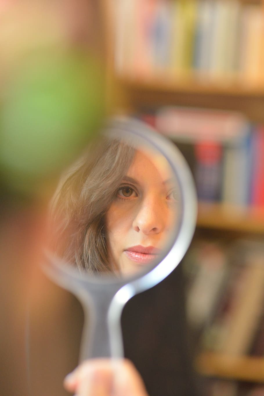 mirror, hand, face, close, one person, portrait, headshot, holding HD wallpaper