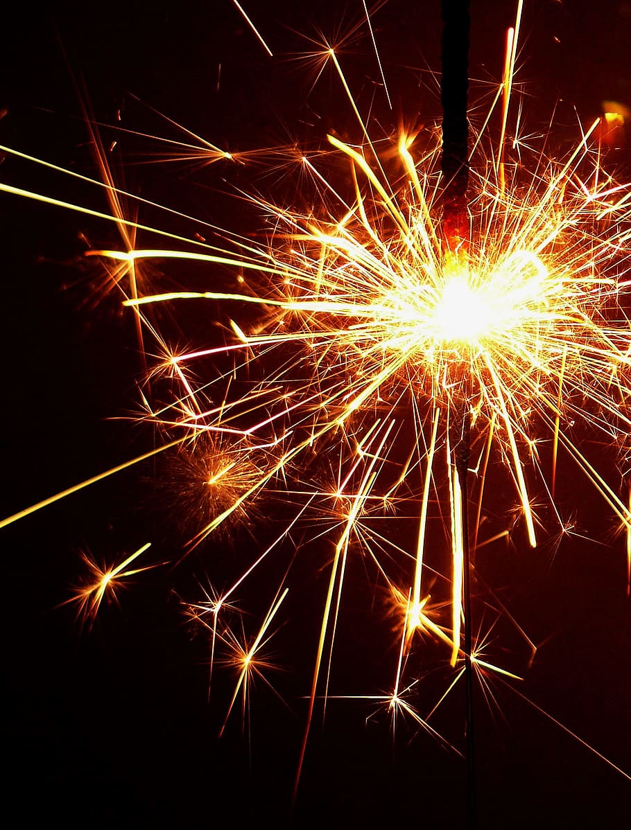 sparkler in macro shot, celebration, fire, fireworks, greeting HD wallpaper