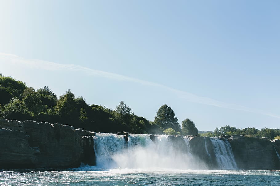 cascade, clouds, daylight, environment, landscape, mist, motion HD wallpaper