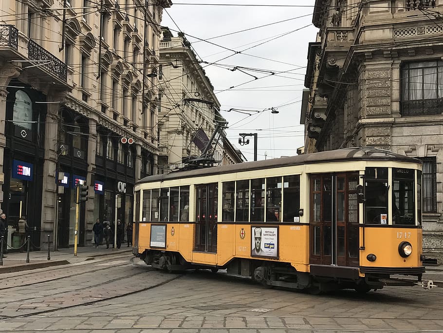 Milan, Italy, Tram, cable Car, urban Scene, street, transportation, HD wallpaper