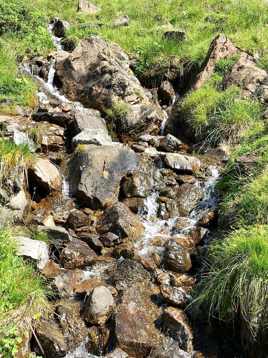 Mountain Stream, Alpine, Landscape, stones, nature, water, flow HD wallpaper