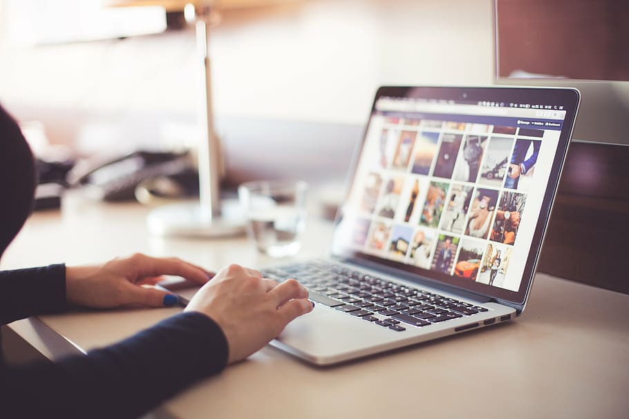 person using a laptop, blur, close-up, collage, computer, desk HD wallpaper