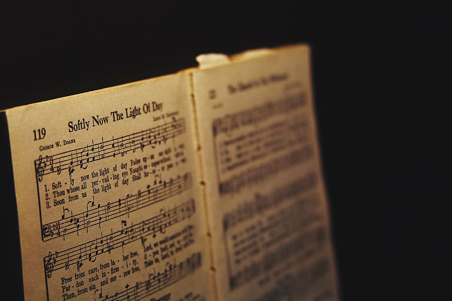 opened song book, musical, notes, piece, sound, black background HD wallpaper