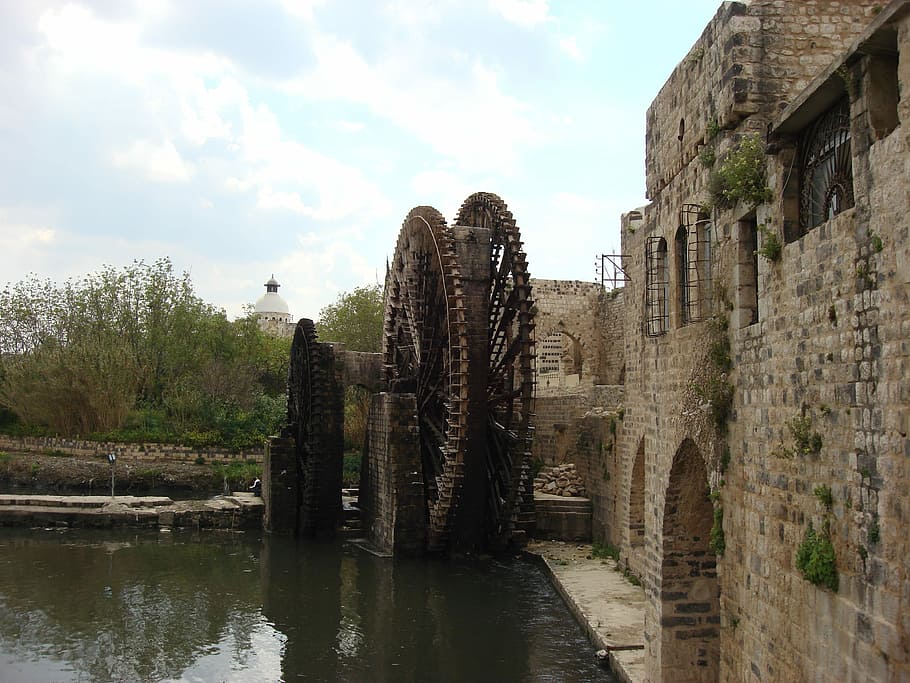 Hama, Syria, Waterwheel, old ruin, built structure, cloud - sky, HD wallpaper