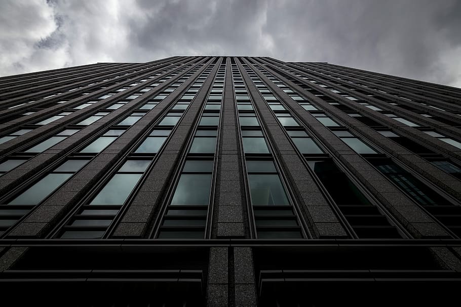 worm's eye view of building during cloudy day, worm's eye view of high-rise building, HD wallpaper
