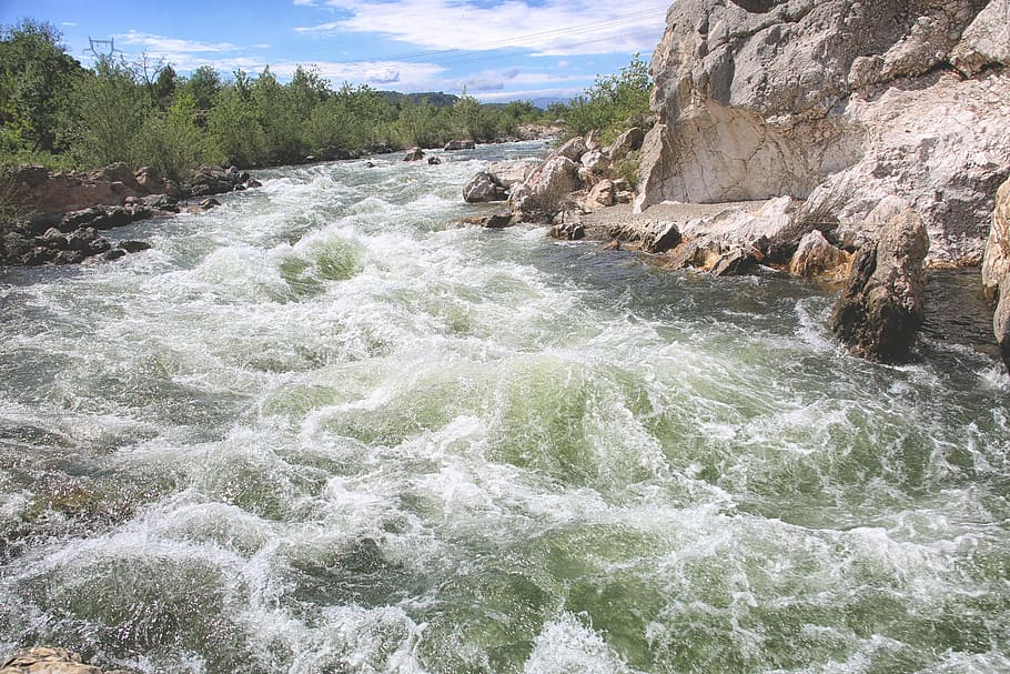river near forest, water, current, nature, water courses, whirlpool HD wallpaper
