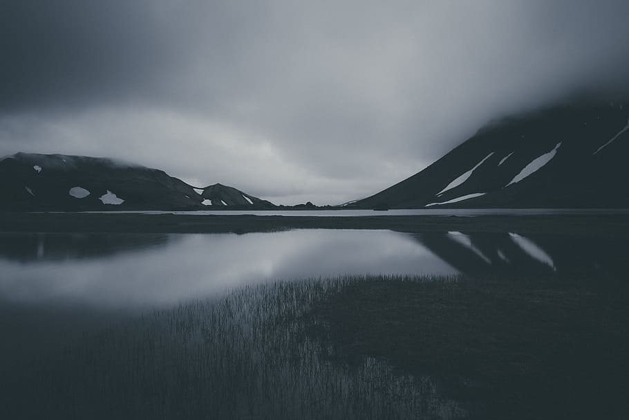 Monochromatic Iceland, mountain, water, isolated, monochrome, HD wallpaper