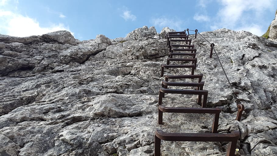 climbing rails on rock, alpspitze, head, kicks, gradually, away HD wallpaper