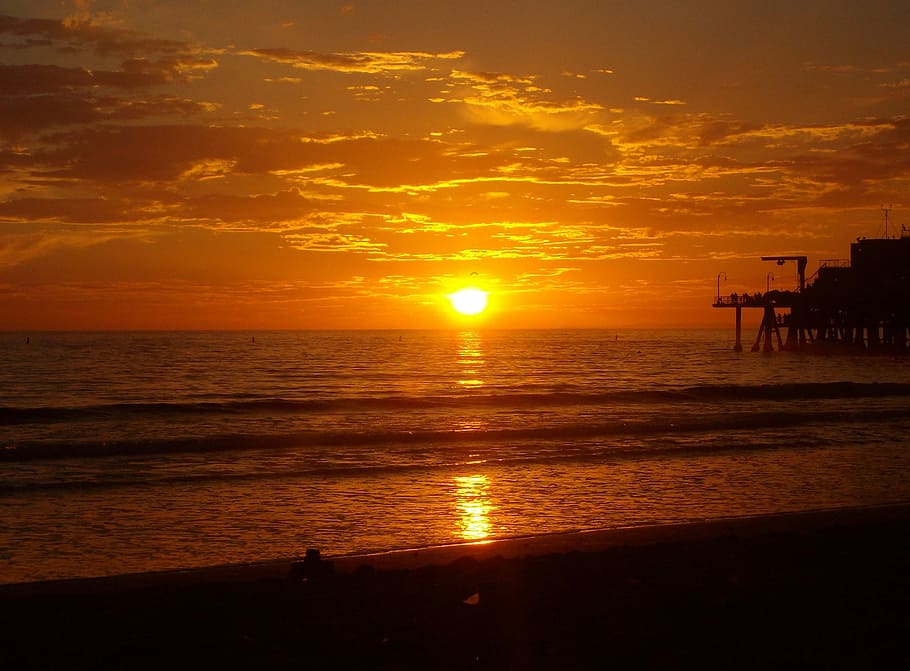 sunset, beach, silouhette, beach sunset, ocean, sky, water HD wallpaper