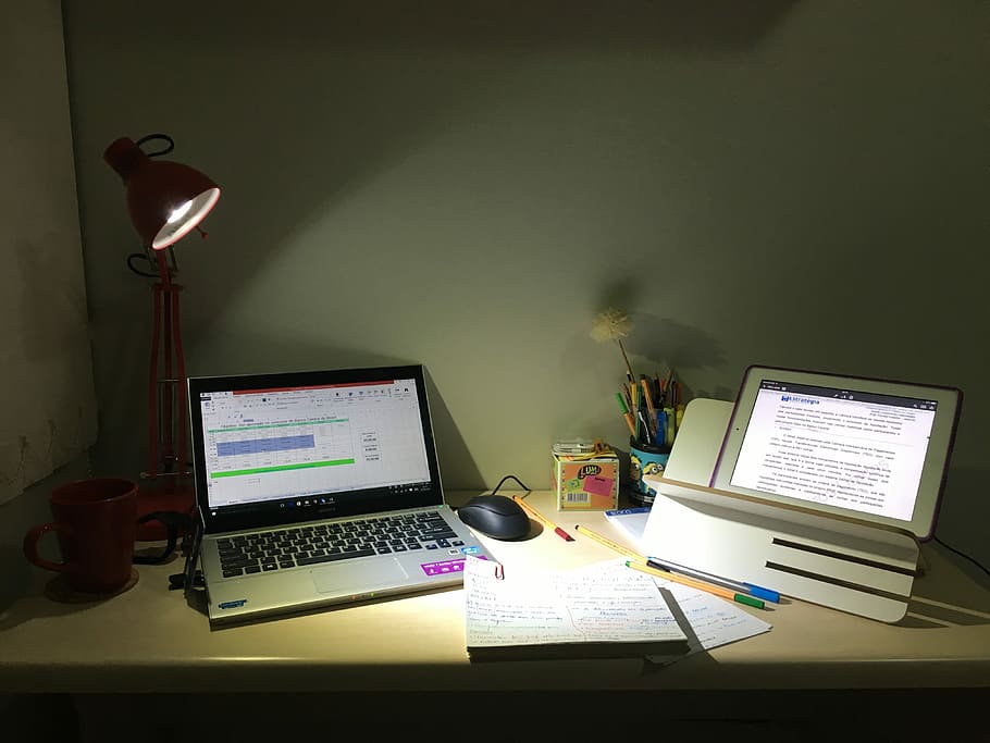 MacBook Pro, Study, Research, Night, Notebook, Ipad, desk, work HD wallpaper
