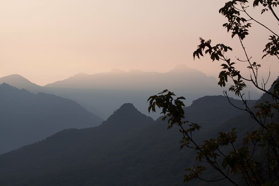 sunrise, alpine, mountains, tree, haze, lighting, north italy HD wallpaper