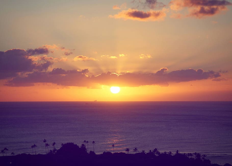 sunset, summer, sunshine, ocean, sunlight, nature, sea, seascape HD wallpaper
