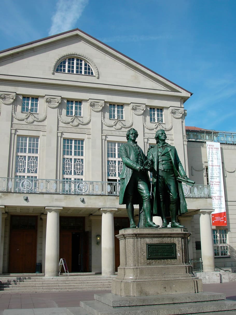 goethe, schiller, monument, double statue, bronze, theatre square HD wallpaper