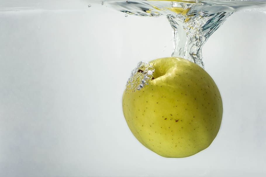 fruit on water, Apple, Nature, Waves, healthy eating, freshness HD wallpaper