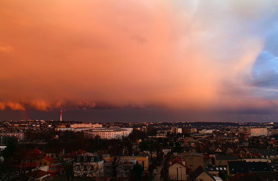 rainbow, sunset, sky, storm, building exterior, architecture HD wallpaper